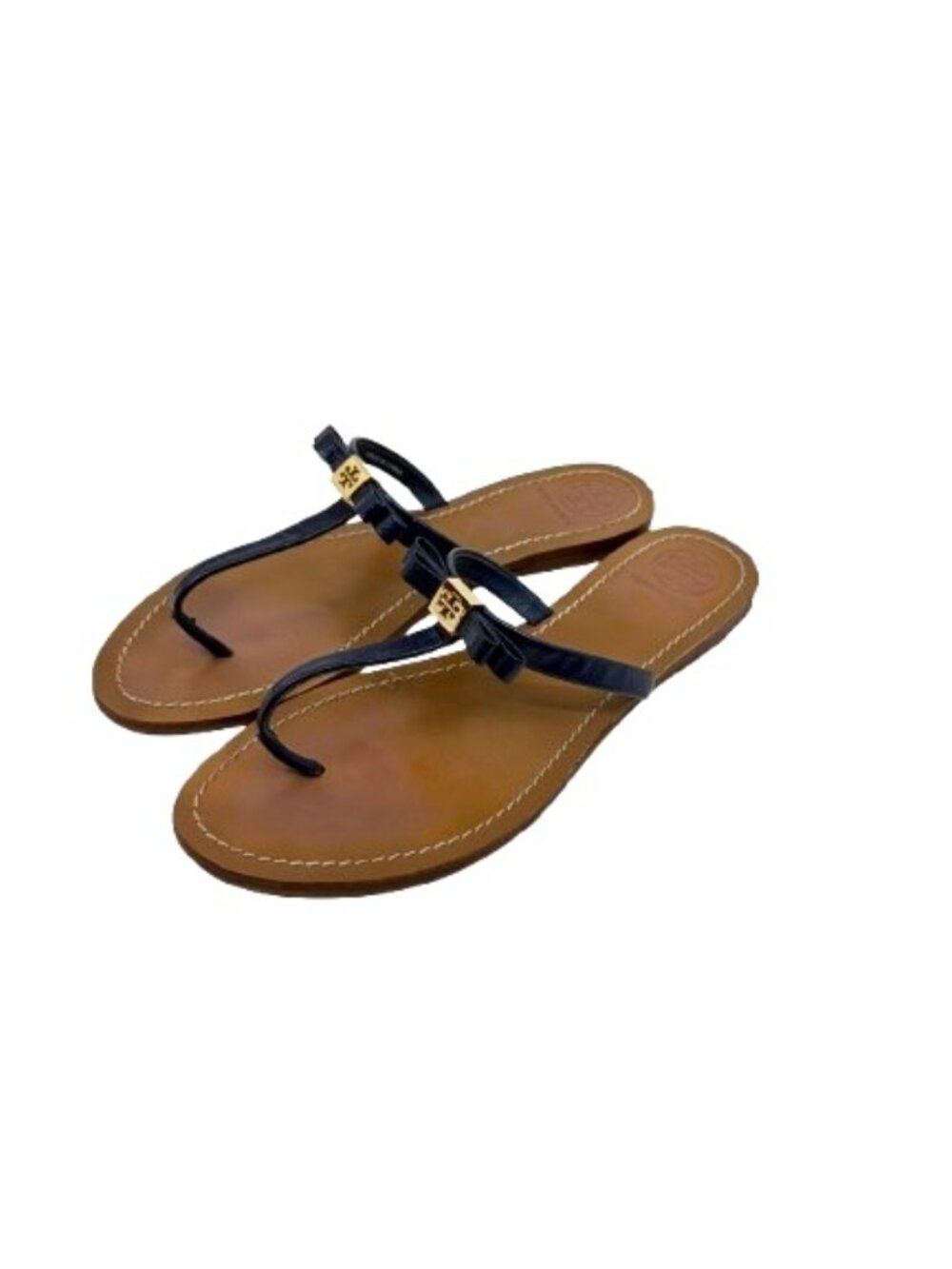 TORY BURCH~Leighanne Bow~NAVY BLUE LEATHER SANDAL Size 10
